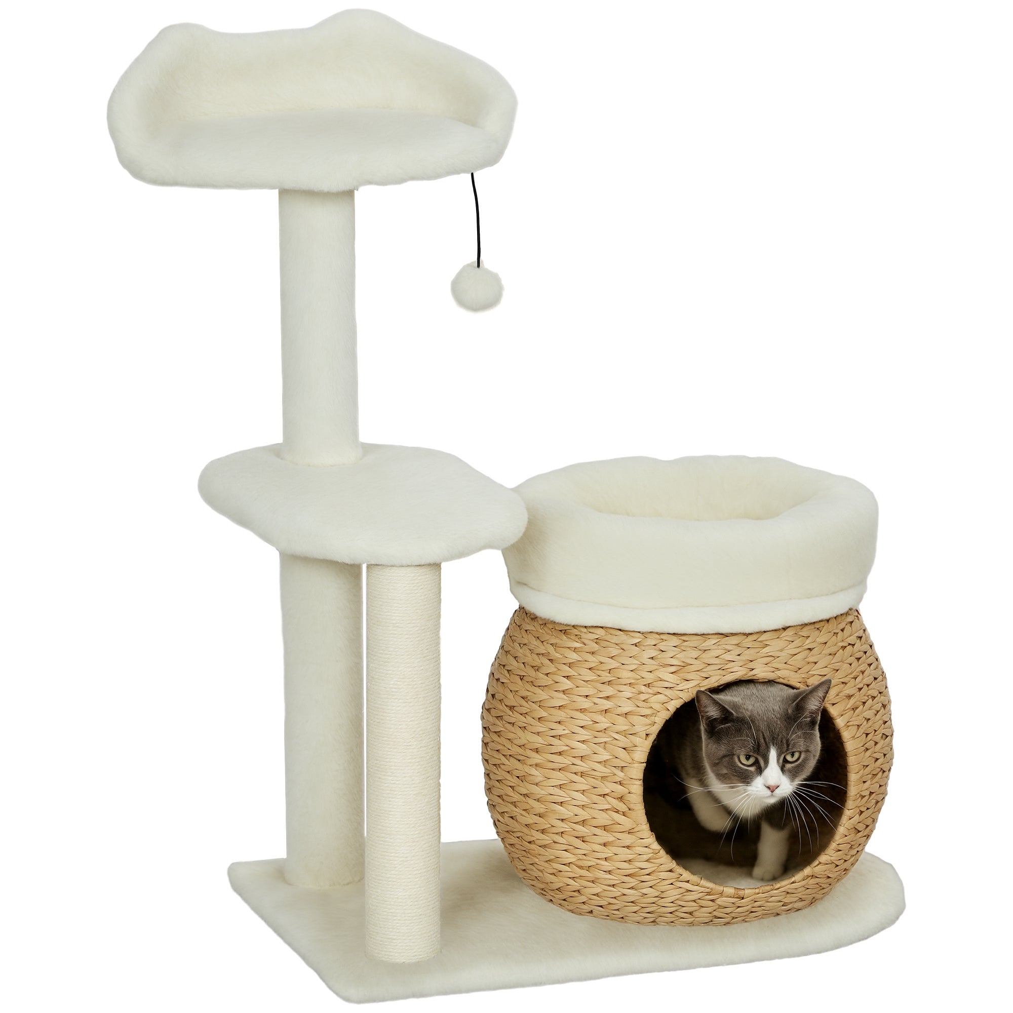 31" Cat Tree, Cat Tower with Sisal Scratching Posts, Cat Condo, Cat Beds, Platform, Toy Ball, Cat Activity Center for Indoor Cats, Cream White
