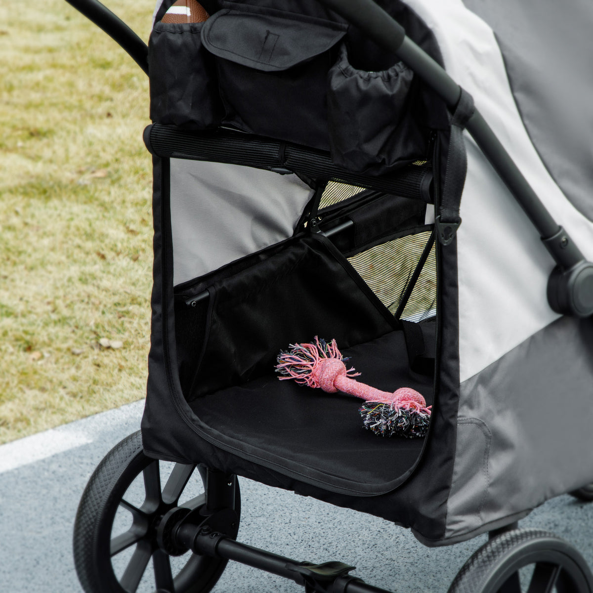 Pet Stroller for Small Medium Large Dogs and Cats, Foldable Dog Stroller with 4 Wheels, Shock-Absorbing Frame, Safety Leashes, Brakes, for Pets up to 66 lbs, Dark Grey