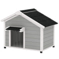 Load image into Gallery viewer, Dog House Wooden Dog Kennel Outdoor with Openable Asphalt Roof, Removable Floor, Door Curtain, Elevated Feet, for Medium Breeds, Light Grey
