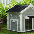 Load image into Gallery viewer, Dog House Wooden Dog Kennel Outdoor with Openable Asphalt Roof, Removable Floor, Door Curtain, Elevated Feet, for Medium Breeds, Light Grey
