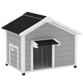 Load image into Gallery viewer, Dog House Wooden Dog Kennel Outdoor with Openable Asphalt Roof, Removable Floor, Door Curtain, Elevated Feet, for Medium Breeds, Light Grey
