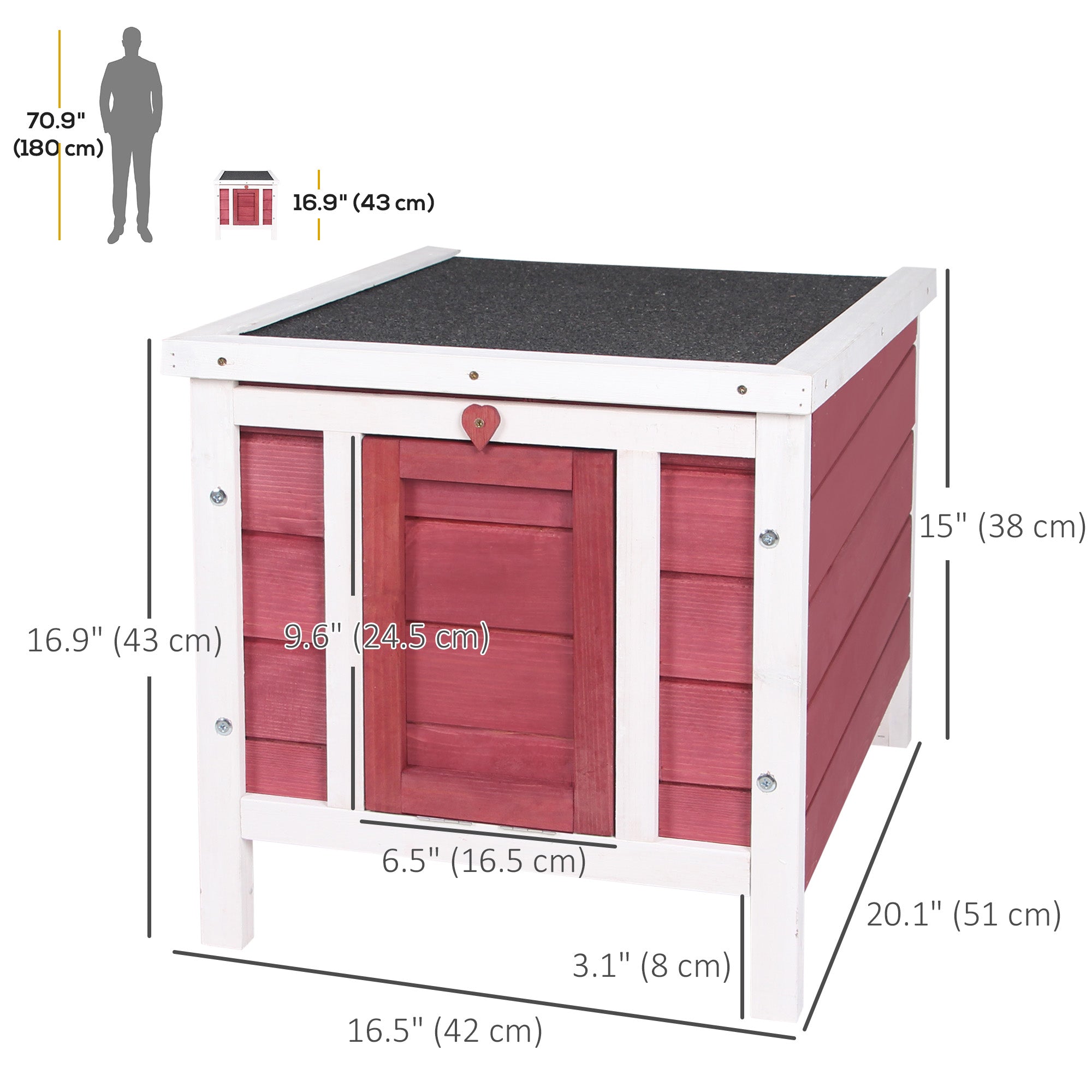 Wooden Rabbit Hutch Bunny Cage Outdoor Cat House Guinea Pig Cage Duck Shelter, Indoor Outdoor Use, 20"x16.5"x17", Red