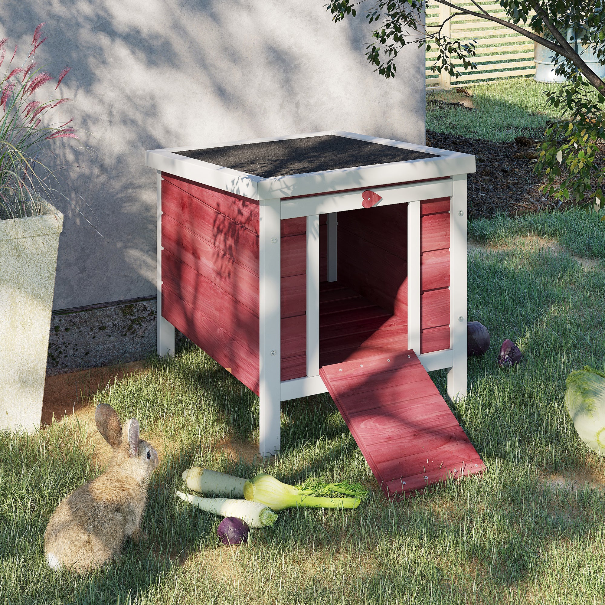 Wooden Rabbit Hutch Bunny Cage Outdoor Cat House Guinea Pig Cage Duck Shelter, Indoor Outdoor Use, 20"x16.5"x17", Red