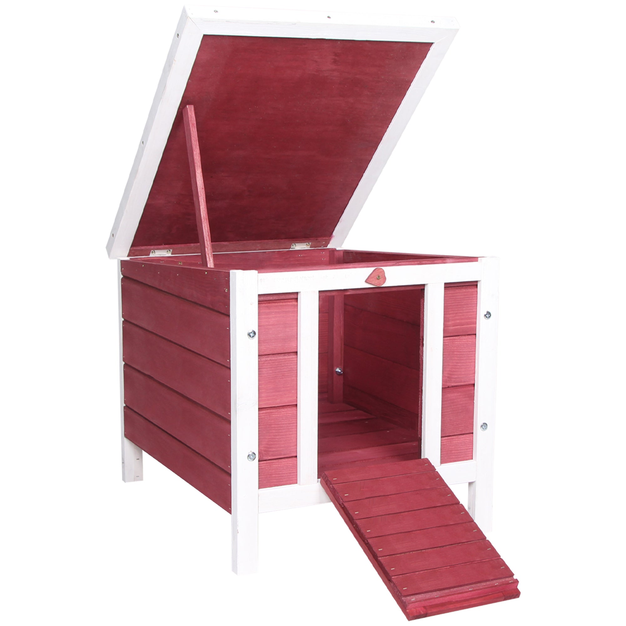 Wooden Rabbit Hutch Bunny Cage Outdoor Cat House Guinea Pig Cage Duck Shelter, Indoor Outdoor Use, 20"x16.5"x17", Red