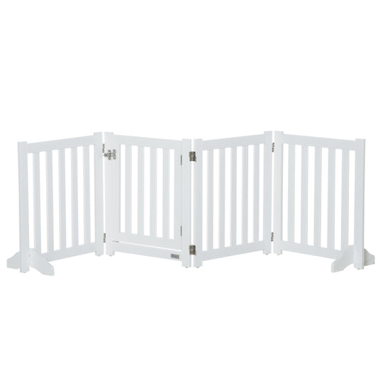 23.5"H Foldable Dog Gate with Door, 4 Panels Freestanding Pet Gate Barriers Indoor with Support Feet, Puppy Fence for Small Dogs, White