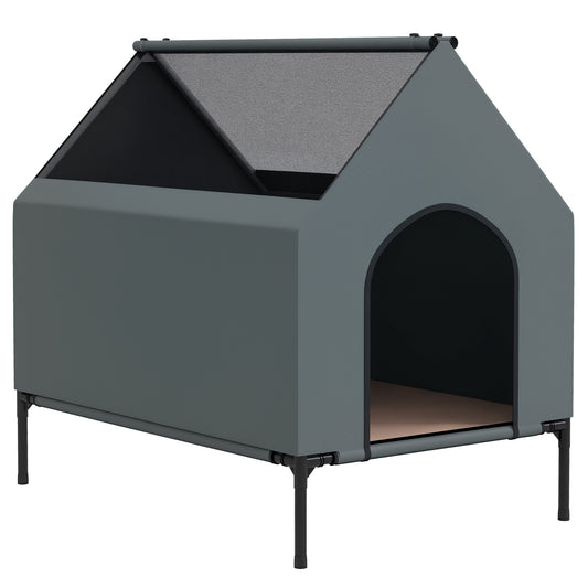 Dog House Outdoor, Elevated Dog House Dog Bed with Removable Cover, Mesh Windows, Storage Bag, for Small and Medium-Sized Dogs, Grey