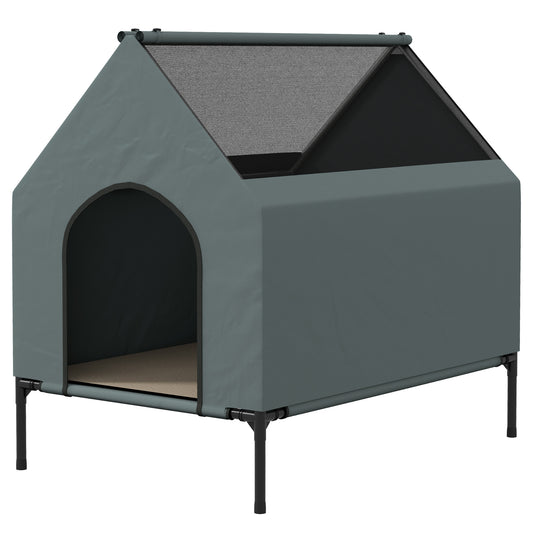 Dog House Outdoor, Elevated Dog House Dog Bed with Removable Cover, Mesh Windows, Storage Bag, for Small and Medium-Sized Dogs, Grey
