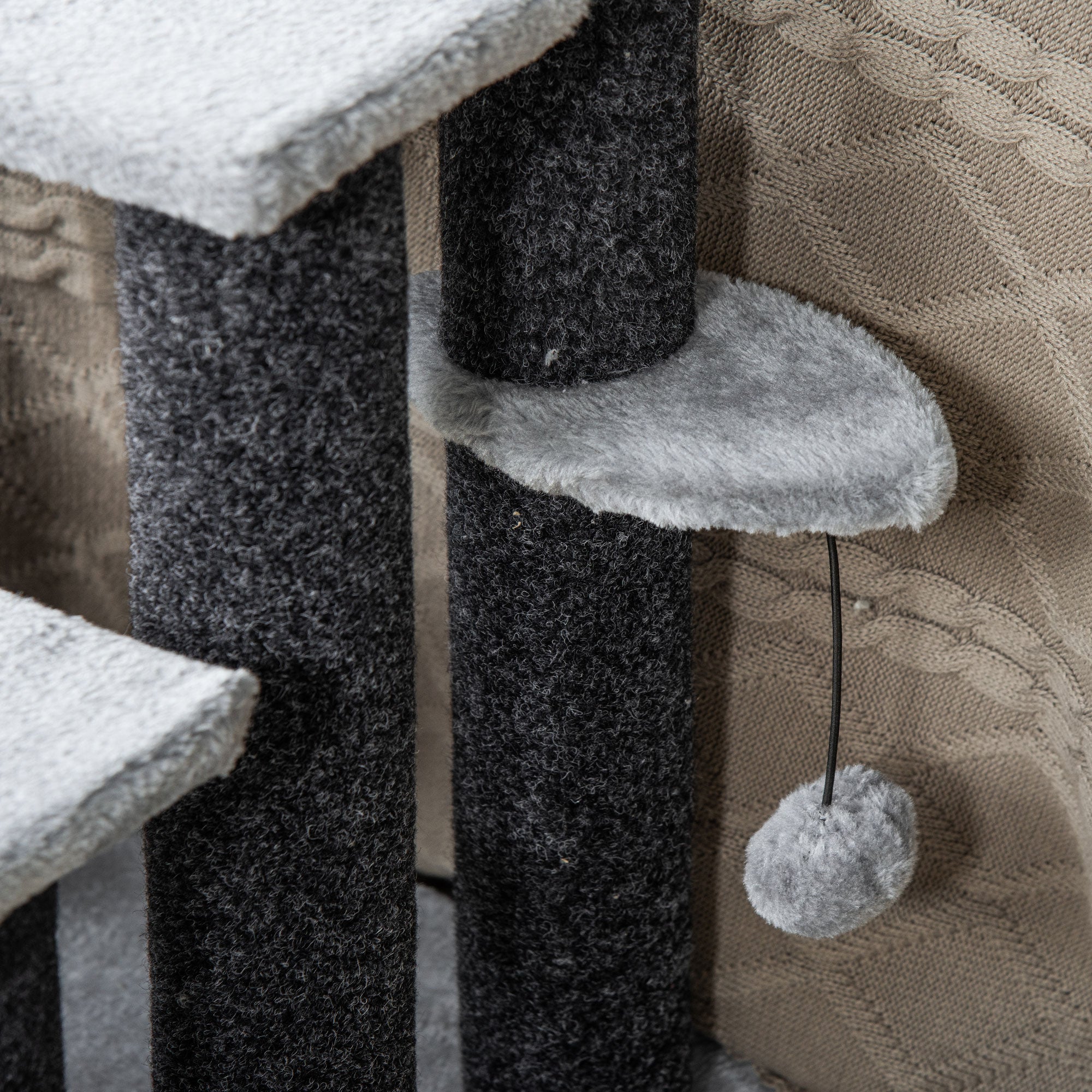Cat Stairs 4 Steps for Bed, Couch with Scratching Posts, Small Cat Tree for Indoor Cats with Toy Ball, 23.5" x 16" x 25", Light Grey