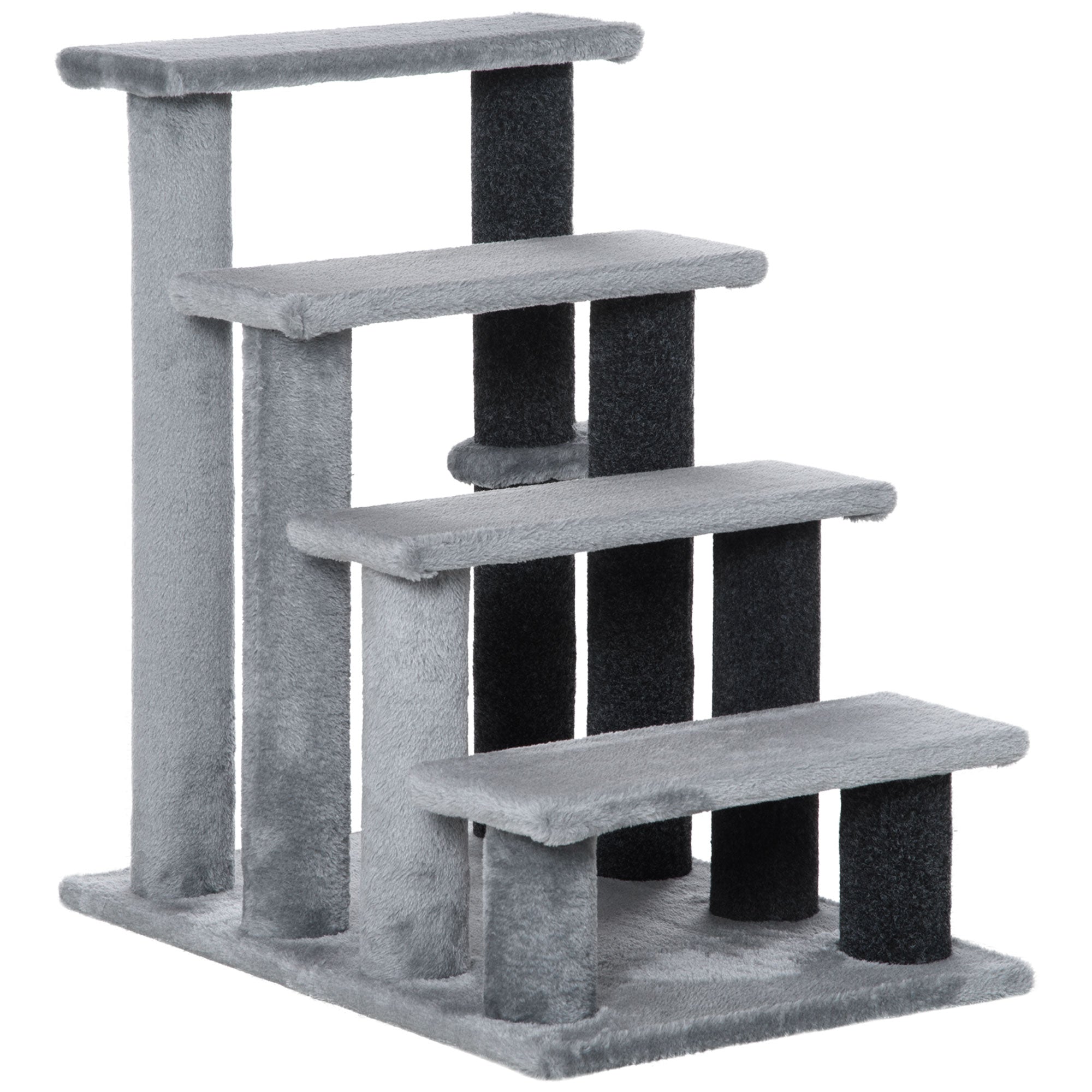 Cat Stairs 4 Steps for Bed, Couch with Scratching Posts, Small Cat Tree for Indoor Cats with Toy Ball, 23.5" x 16" x 25", Light Grey