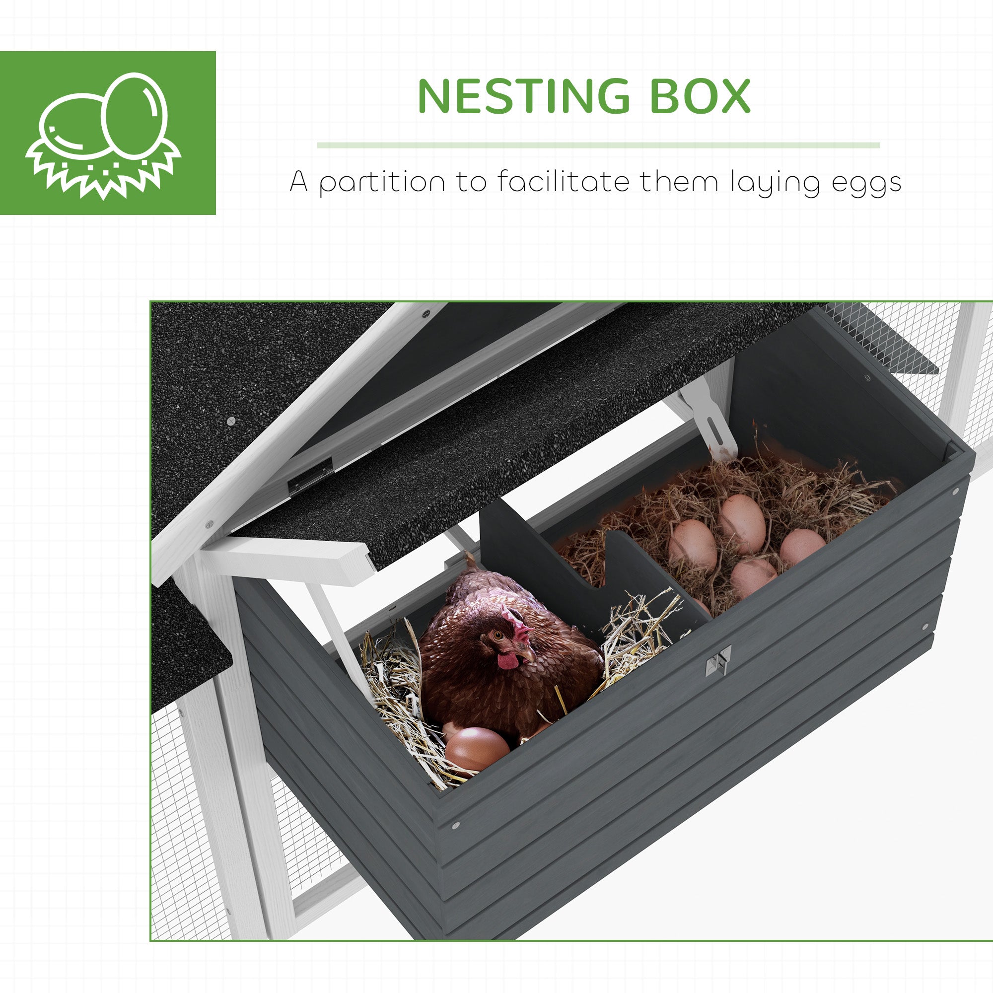 Large Chicken Coop with Run Garden Hen House Poultry Coops Cages with Nesting Box Wooden 204 x 85 x 93cm, Grey