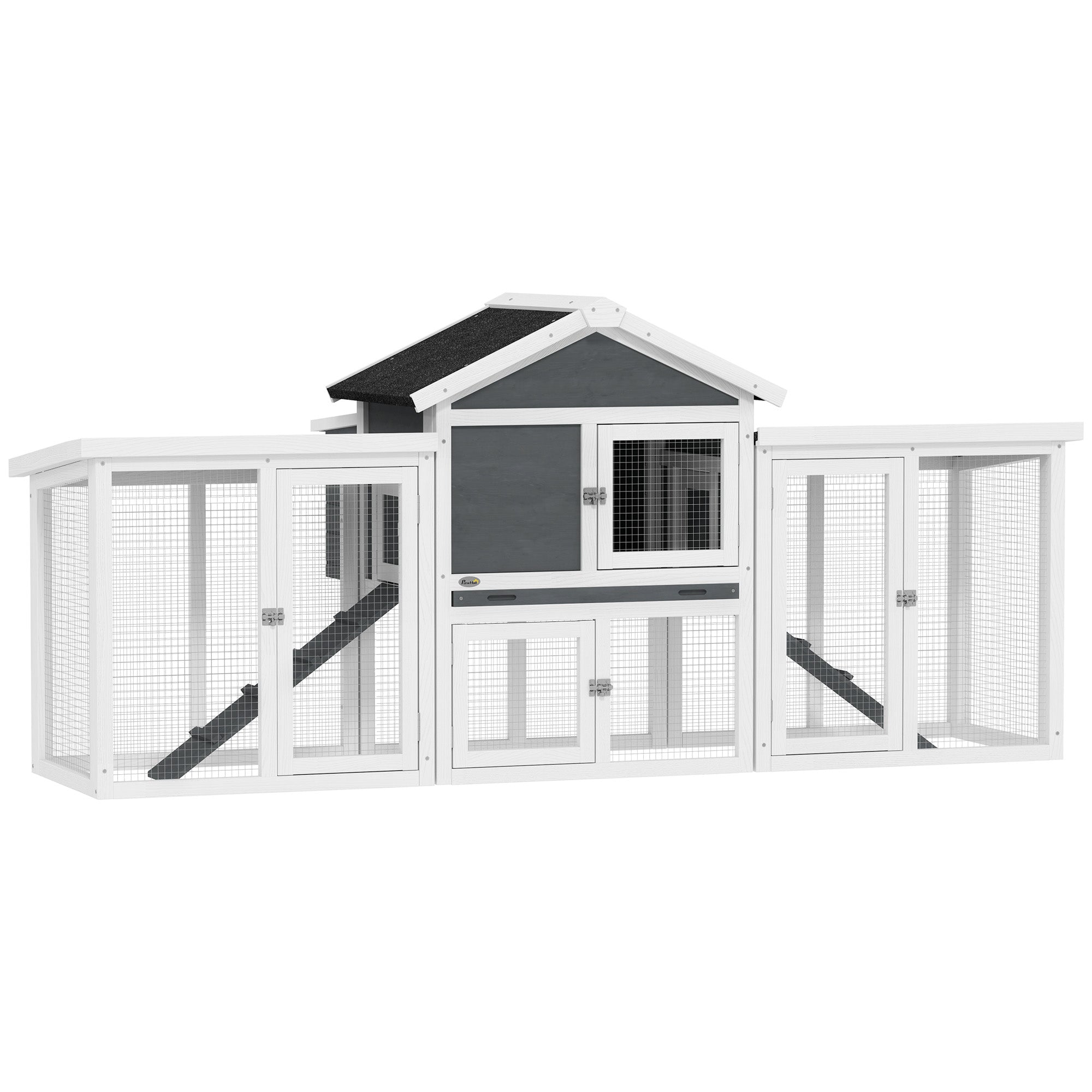 Large Chicken Coop with Run Garden Hen House Poultry Coops Cages with Nesting Box Wooden 204 x 85 x 93cm, Grey