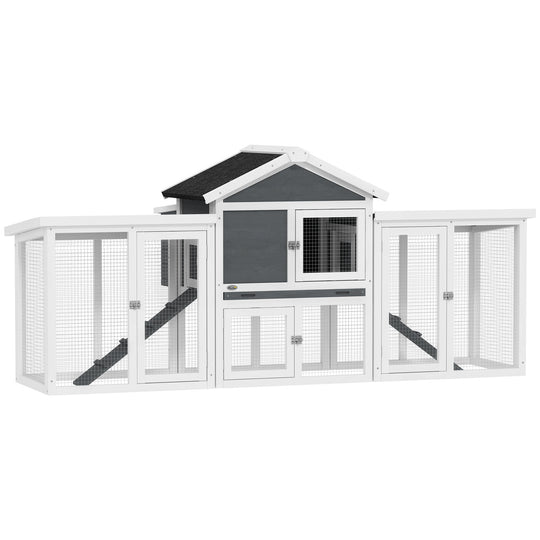 Large Chicken Coop with Run Garden Hen House Poultry Coops Cages with Nesting Box Wooden 204 x 85 x 93cm, Grey