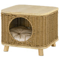 Load image into Gallery viewer, Wicker Cat House, Elevated Design Rattan Cat Bed Basket with Washable Soft Cushion, Door Hole, for Indoor Cats Kittens, Light Brown
