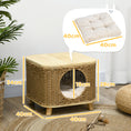 Load image into Gallery viewer, Wicker Cat House, Elevated Design Rattan Cat Bed Basket with Washable Soft Cushion, Door Hole, for Indoor Cats Kittens, Light Brown
