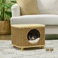 Load image into Gallery viewer, Wicker Cat House, Elevated Design Rattan Cat Bed Basket with Washable Soft Cushion, Door Hole, for Indoor Cats Kittens, Light Brown
