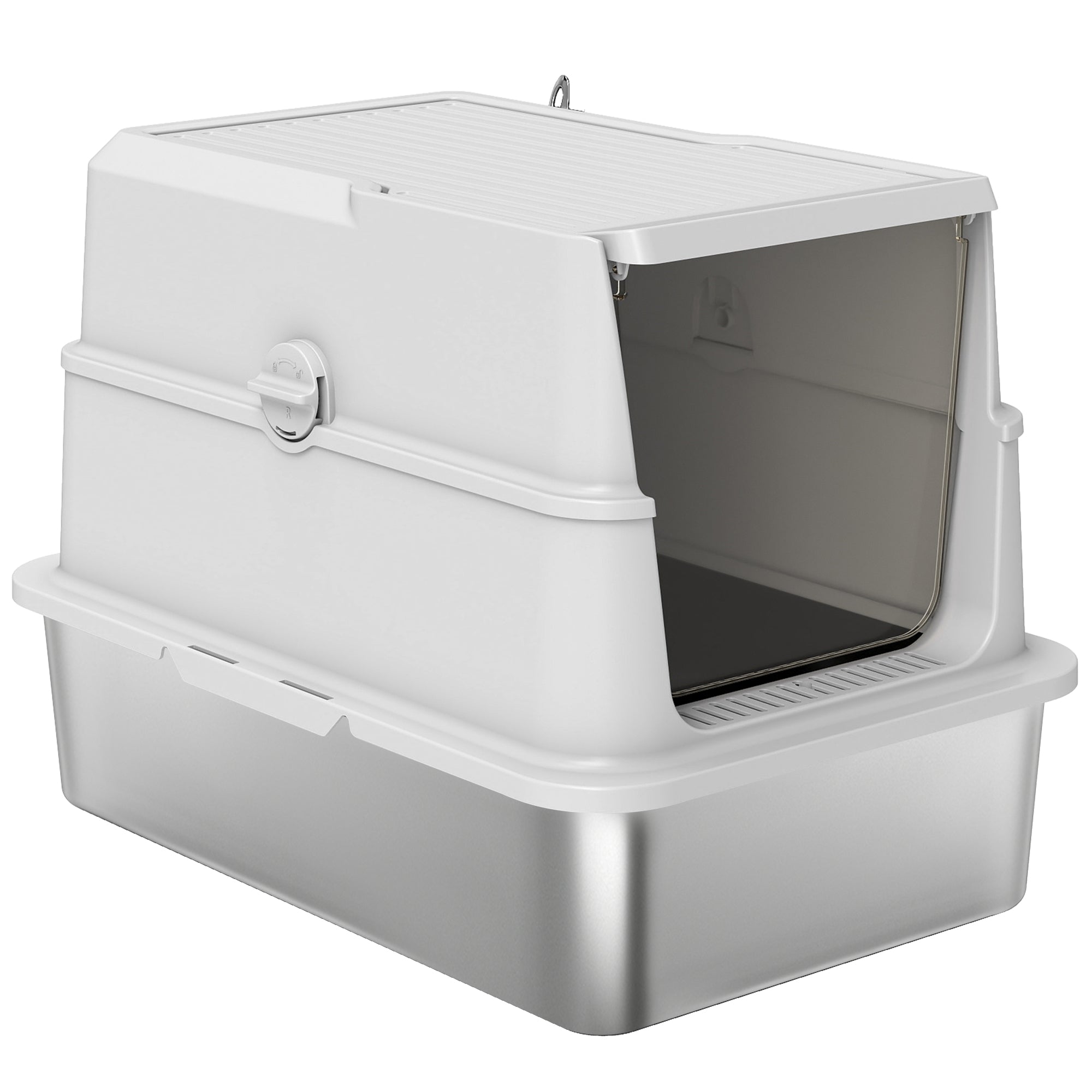 XL Stainless Steel Cat Litter Box with Lid, Extra Large Enclosed Metal Litter Box for Big Cats with Scoop, Flip Top, Easy Clean & No Odors, Non-Sticky