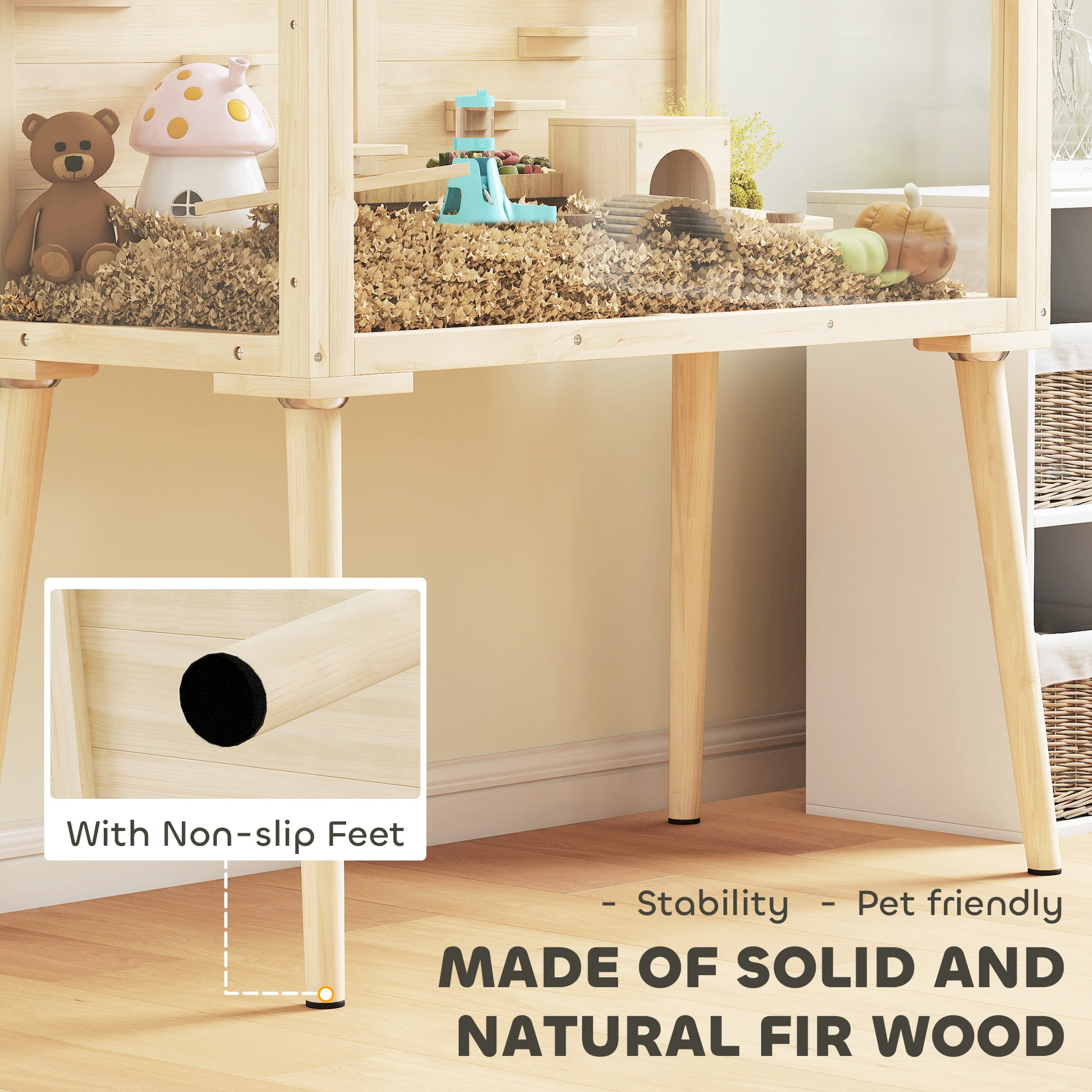 Wooden Hamster Cage, Gerbil Cage with Openable Top, Seesaws, Platforms, Water Bottle, Hamster Habitat with Transparent Viewing for Syrian, Dwarf, Rats, 43.3" x 20.5" x 39.8"