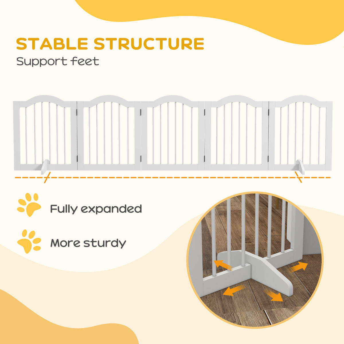 24"H Foldable Dog Gate, 5 Panels Freestanding Pet Gate Barriers Indoor with Support Feet, Puppy Fence for Small Dogs, White