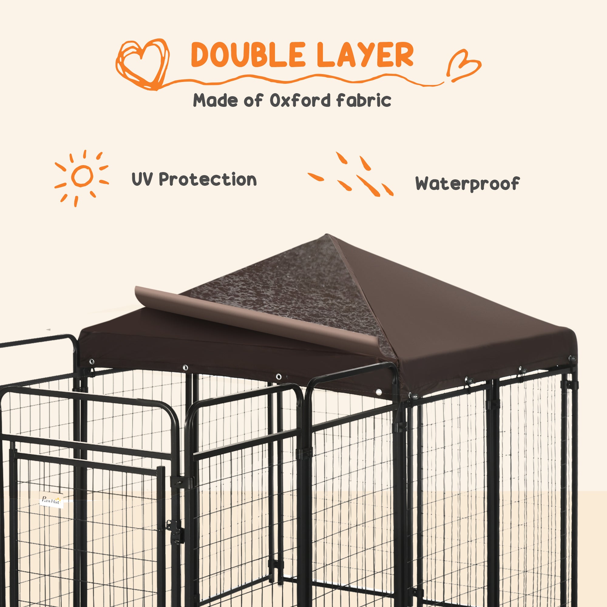 Dog Kennel Outdoor with Waterproof Canopy, Dog Run with Galvanized Chain Link, Secure Lock, for Backyard and Patio, Large and Medium Sized Dogs, Black