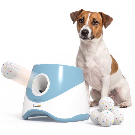 Automatic Dog Ball Launcher with 3 Distance Settings (6/10/14 m) & 5 ETPU Balls for Small to Medium Dogs Blue