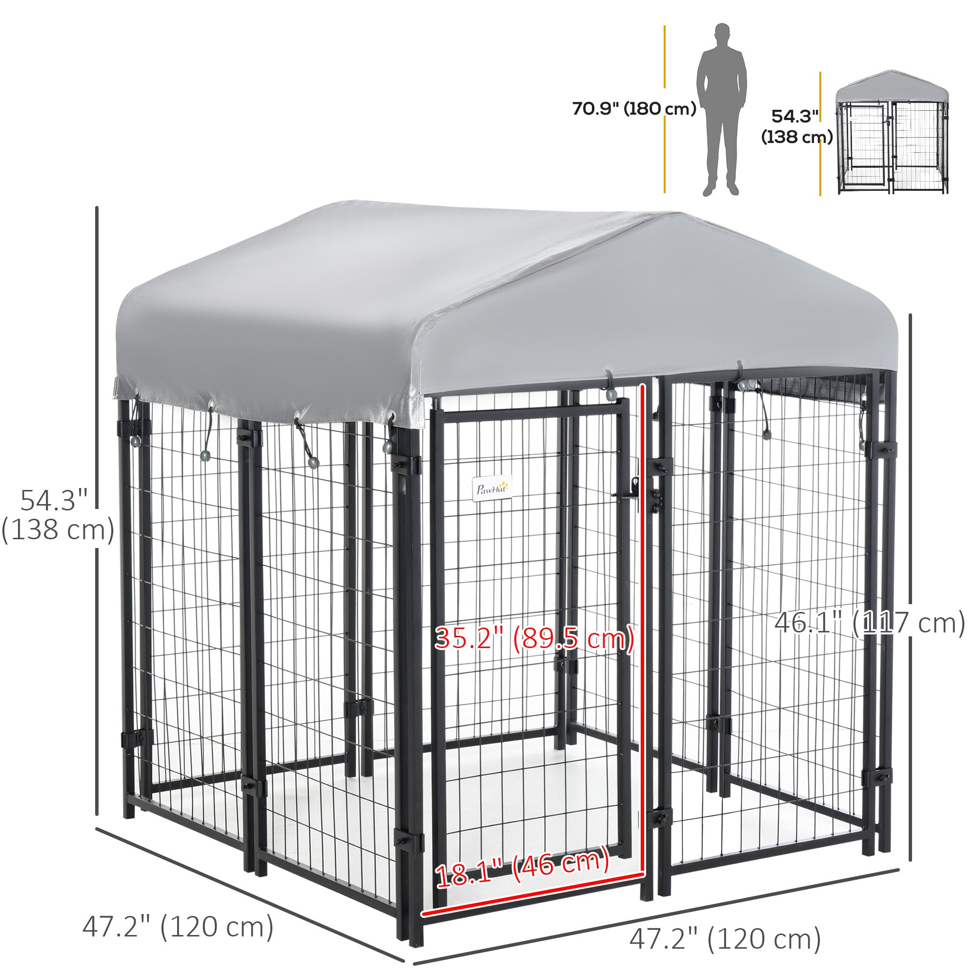 4' x 4' x 4.5' Large Outdoor Dog Kennel Run Steel Fence with UV-Resistant Oxford Cloth Roof & Secure Lock