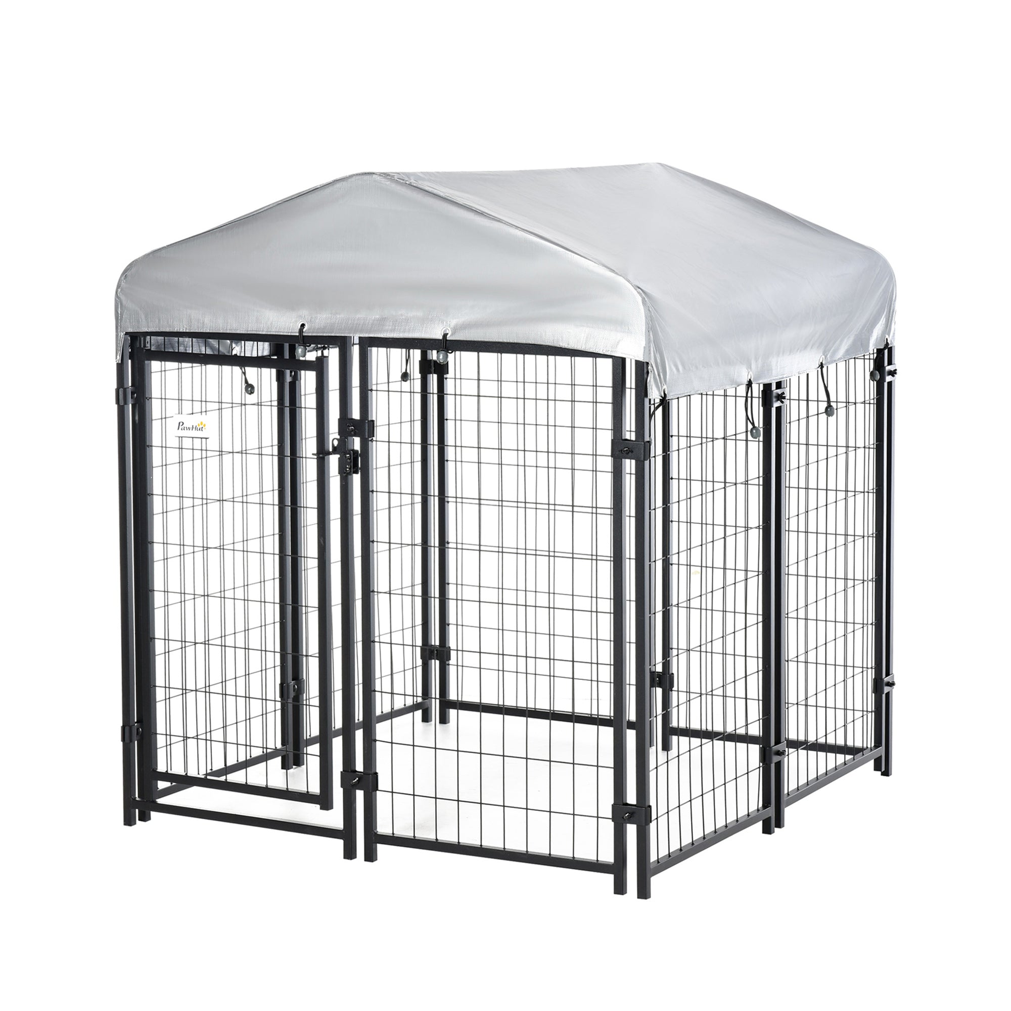 4' x 4' x 4.5' Large Outdoor Dog Kennel Run Steel Fence with UV-Resistant Oxford Cloth Roof & Secure Lock