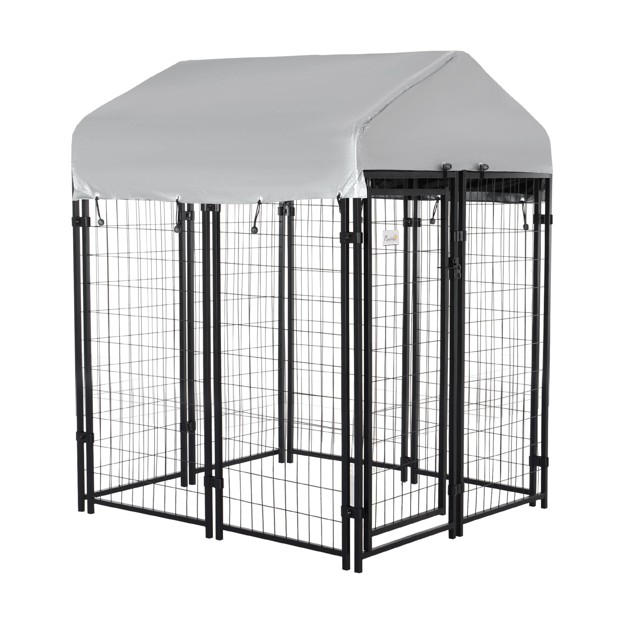 4' x 4' x 4.5' Large Outdoor Dog Kennel Run Steel Fence with UV-Resistant Oxford Cloth Roof & Secure Lock