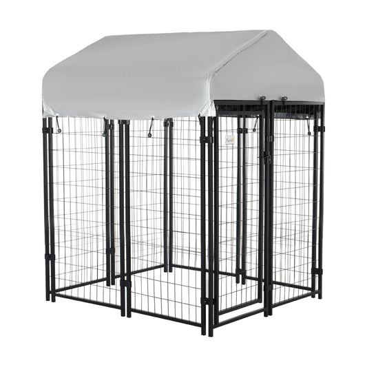 4' x 4' x 4.5' Large Outdoor Dog Kennel Run Steel Fence with UV-Resistant Oxford Cloth Roof & Secure Lock