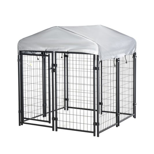 4' x 4' x 4.5' Large Outdoor Dog Kennel Run Steel Fence with UV-Resistant Oxford Cloth Roof & Secure Lock