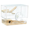 Load image into Gallery viewer, Hamster Cage, Transparent Small Animal House with Deep Bottom, Wooden Ramp, Hut, Bathroom and Exercise Wheel for Hamster and Gerbil, 23.2" L x 14" W x 18.5" H, White
