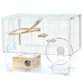 Load image into Gallery viewer, Hamster Cage, Transparent Small Animal House with Deep Bottom, Wooden Ramp, Hut, Bathroom and Exercise Wheel for Hamster and Gerbil, 23.2" L x 14" W x 18.5" H, White
