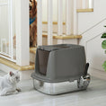 Load image into Gallery viewer, Stainless Steel Litter Box with Lid, Large Hooded Cat Litter Tray with Flip Cover, Metal Scoop, Deodoriser Bag, Non-Sticky, Odour Control and Easy Clean, Dark Grey
