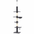 Load image into Gallery viewer, Floor-to-Ceiling Cat Tree, 88.6"-100.4" Adjustable 5-Level Cat Tower with Hammock, 3 Sisal Scratching Posts, Toy Ball, Anti-Tip Rope, Dark Grey
