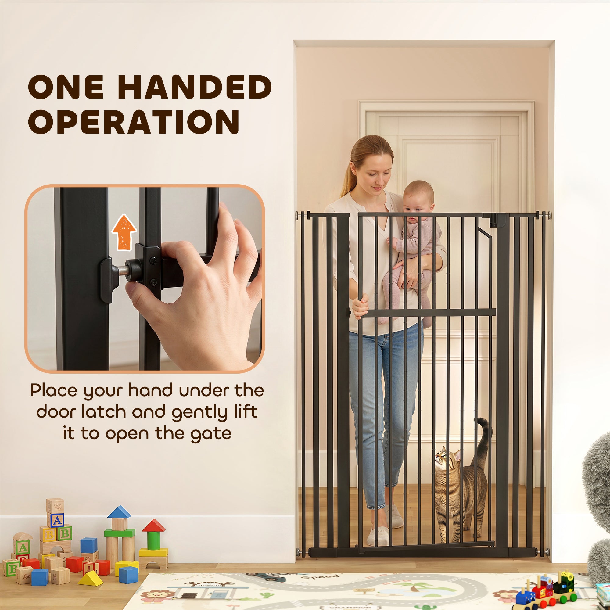 55" Extra Tall Pet Gate for Cats and Dogs, 30-41" Wide Adjustable Pressure Mounted Baby Gate for Doorways, Hallways, Stairs, Includes 2 Extensions, No Drilling, Auto Close