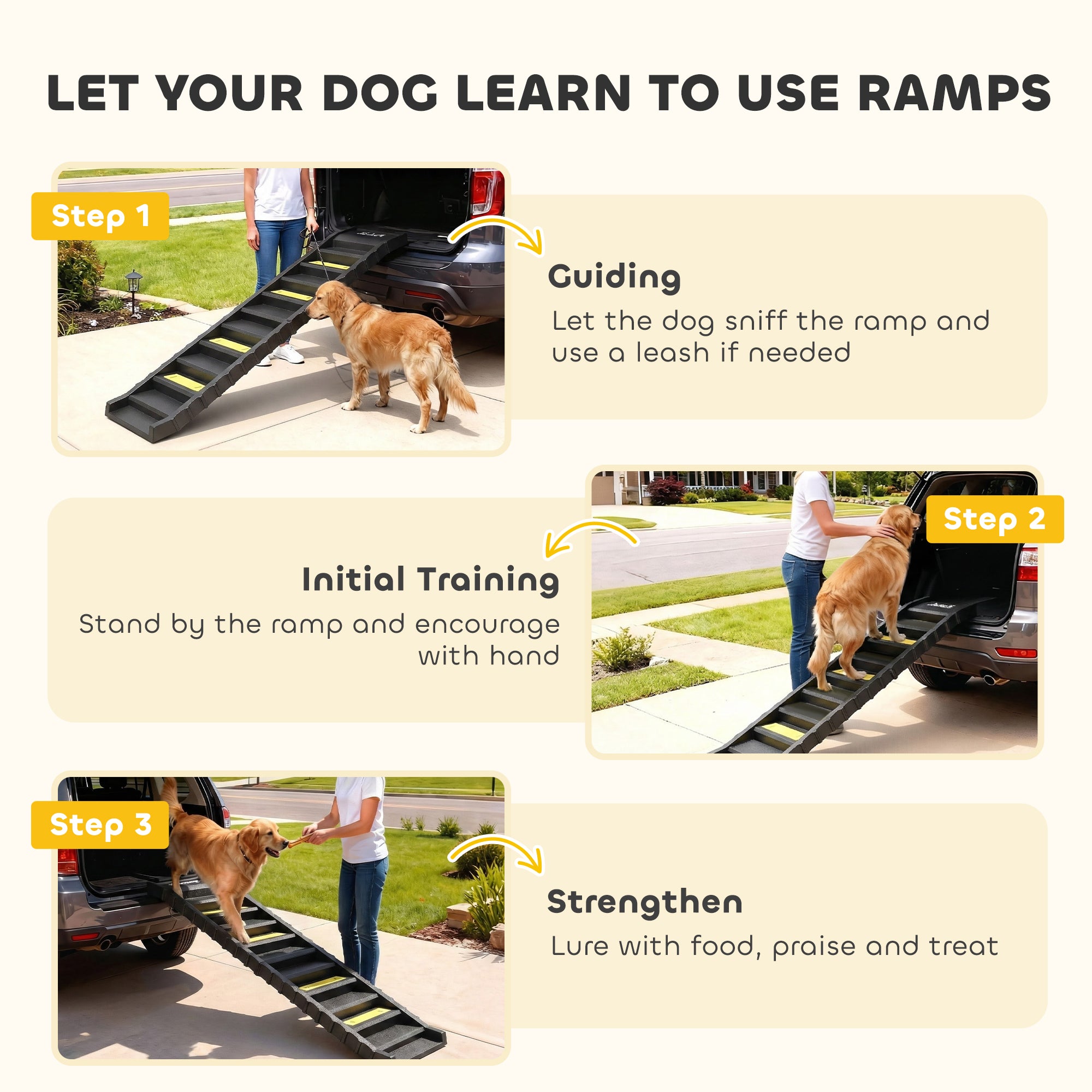 Dog Ramp for Car Truck SUV, Foldable Dog Stairs for Large Medium Small Dogs, Folding Pet Stairs with Non-slip Strips & Pads, Supports Up to 55 lbs (10 Steps), Black