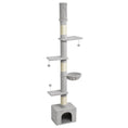 Load image into Gallery viewer, Floor to Ceiling Cat Tree, 230-250cm Multi-Level Cat Tower with Adjustable Height, Scratching Posts, Condo, Platforms and 3 Dangling Balls, Activity Tree for Indoor Kittens, Light Grey
