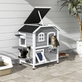 Load image into Gallery viewer,  2-story Cat House Outdoor, Weatherproof Wooden Cat Enclosure for Feral Cats with Escape Door, Openable Roof, Jumping Platforms, Grey
