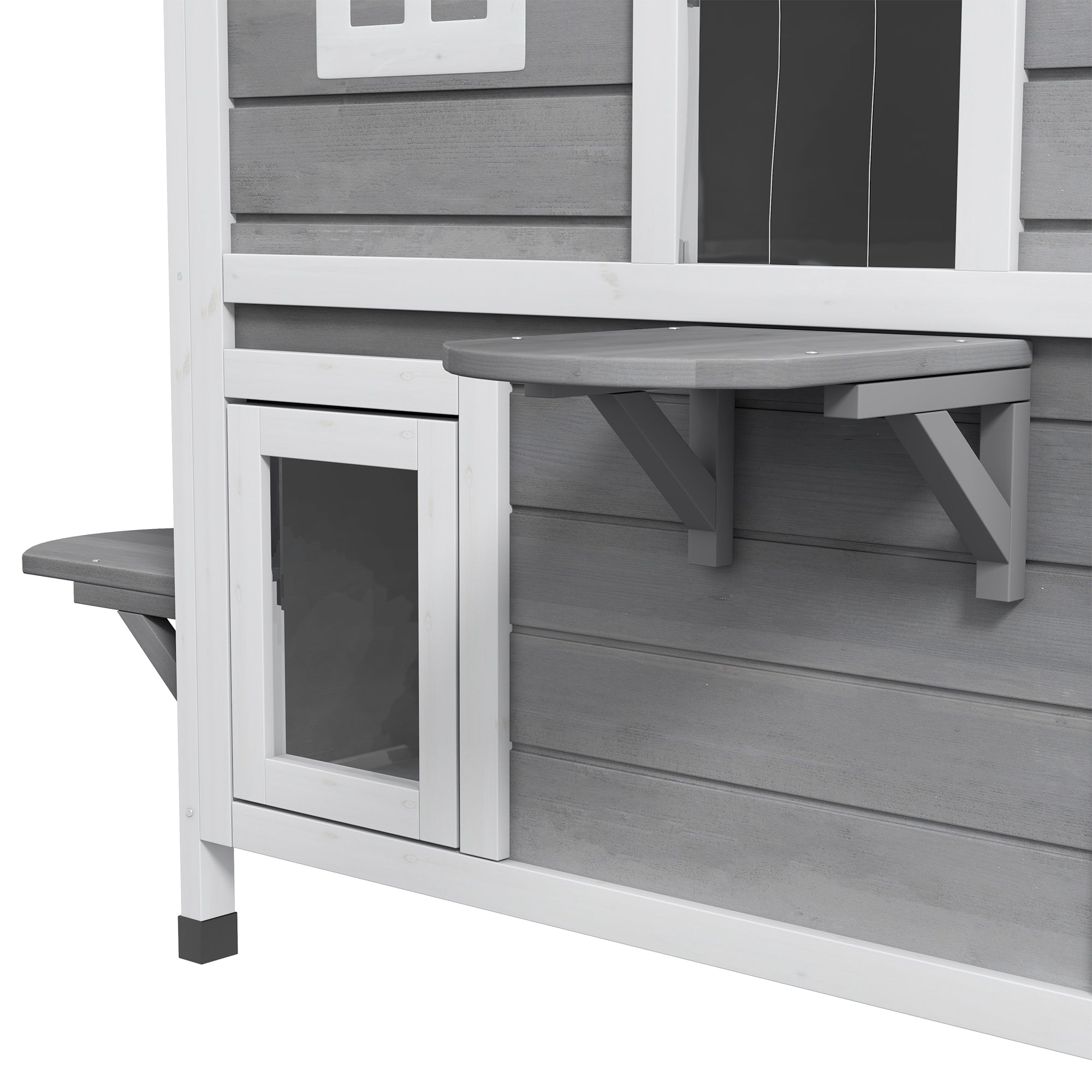  2-story Cat House Outdoor, Weatherproof Wooden Cat Enclosure for Feral Cats with Escape Door, Openable Roof, Jumping Platforms, Grey