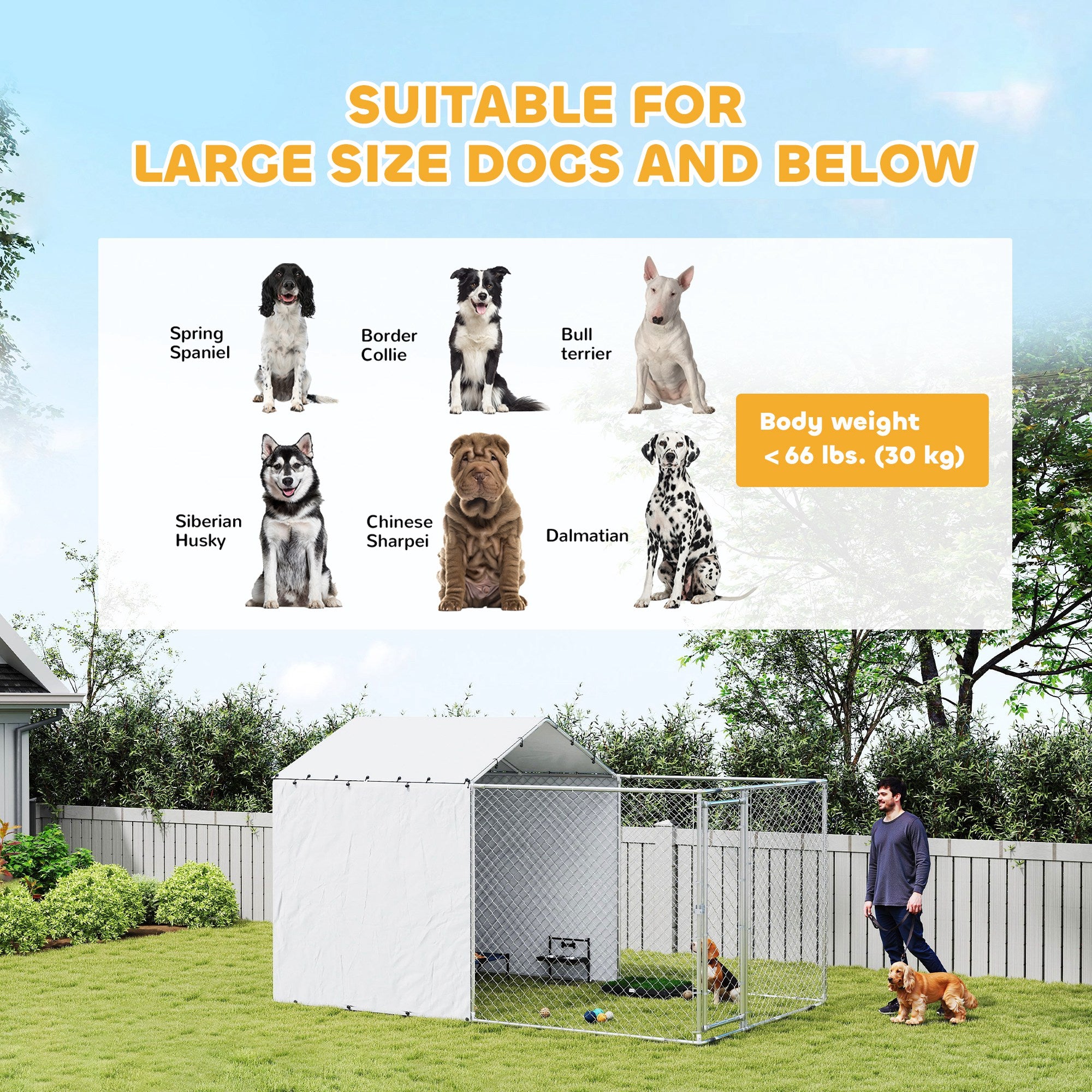 Outdoor Dog Kennel with Waterproof & UV-Resistant Cover, Dog Run with Secure Lock for Small Medium Large Dogs, 13.1' x 7.5' x 7.5'