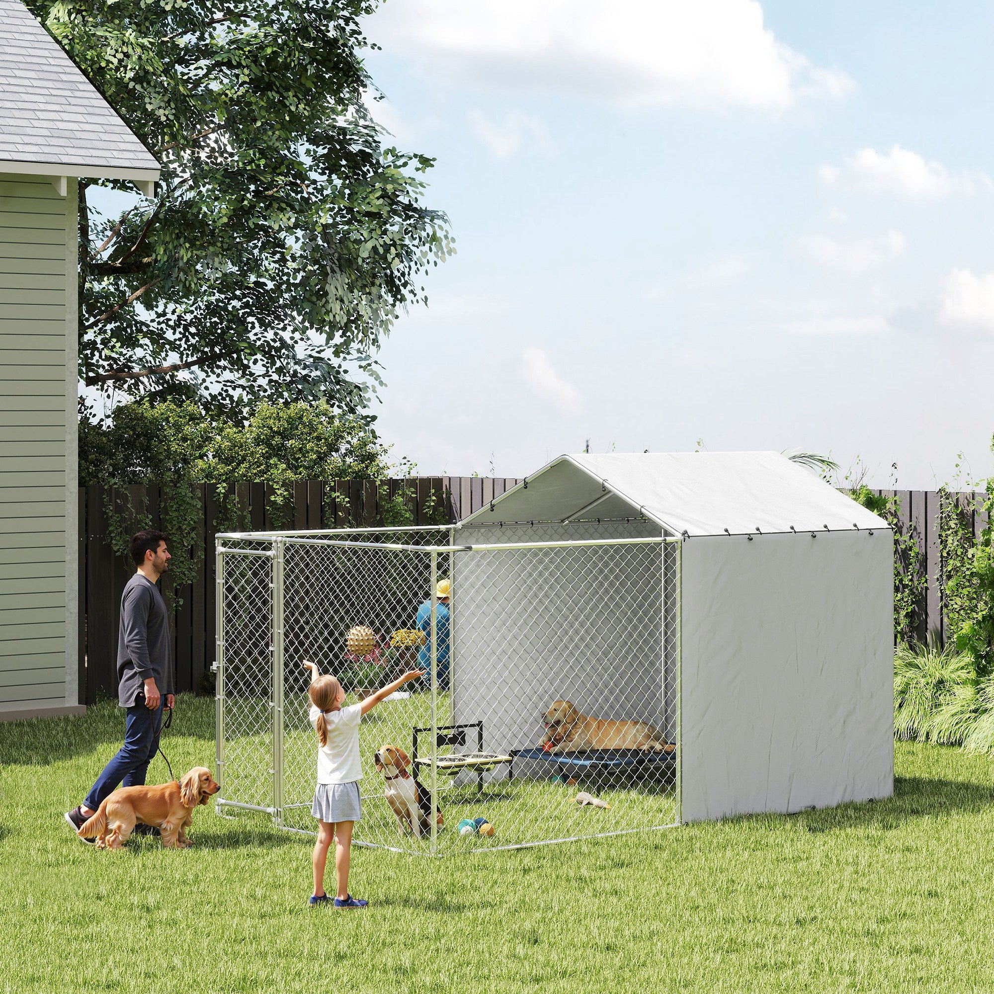 Outdoor Dog Kennel with Waterproof & UV-Resistant Cover, Dog Run with Secure Lock for Small Medium Large Dogs, 13.1' x 7.5' x 7.5'