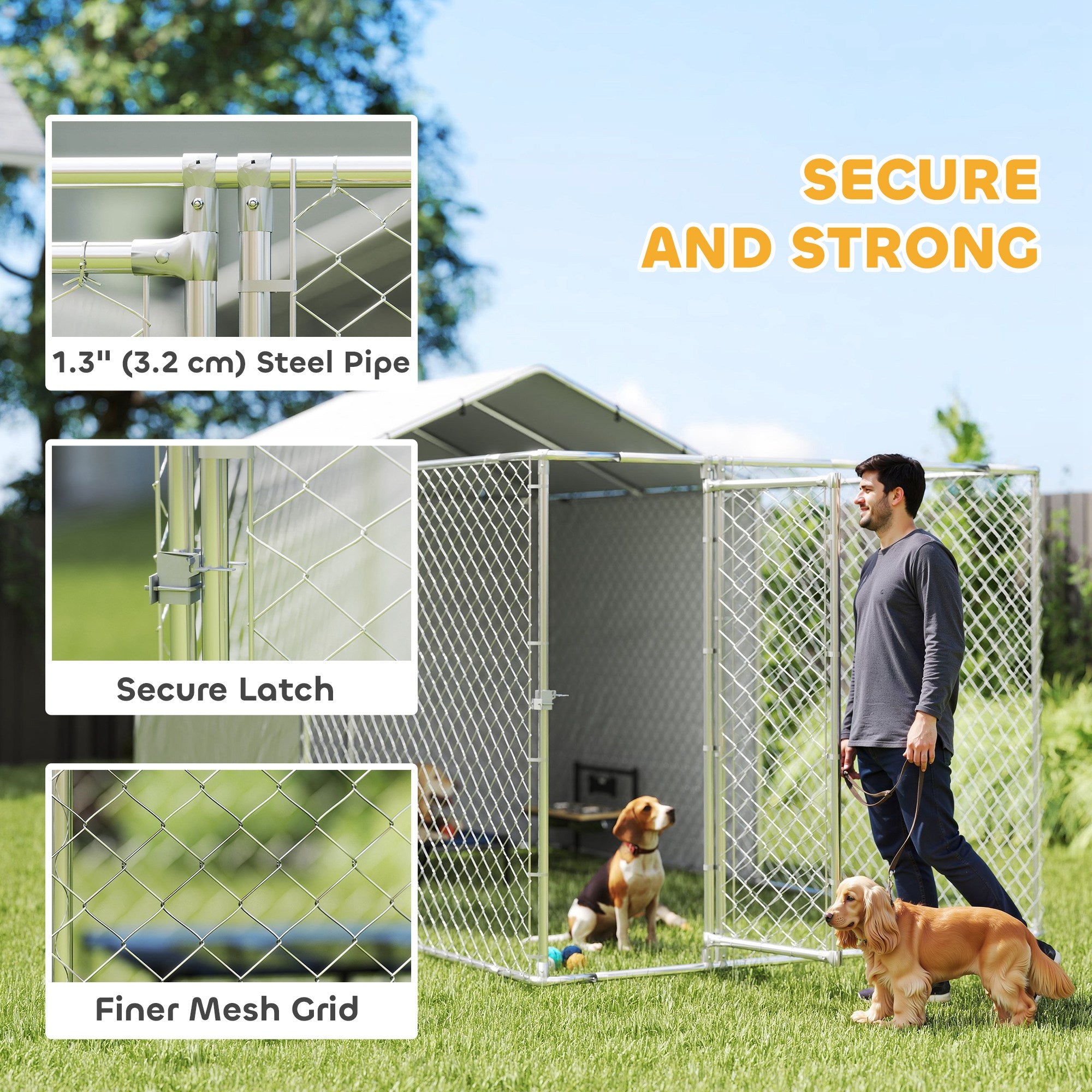 Outdoor Dog Kennel with Waterproof & UV-Resistant Cover, Dog Run with Secure Lock for Small Medium Large Dogs, 13.1' x 7.5' x 7.5'
