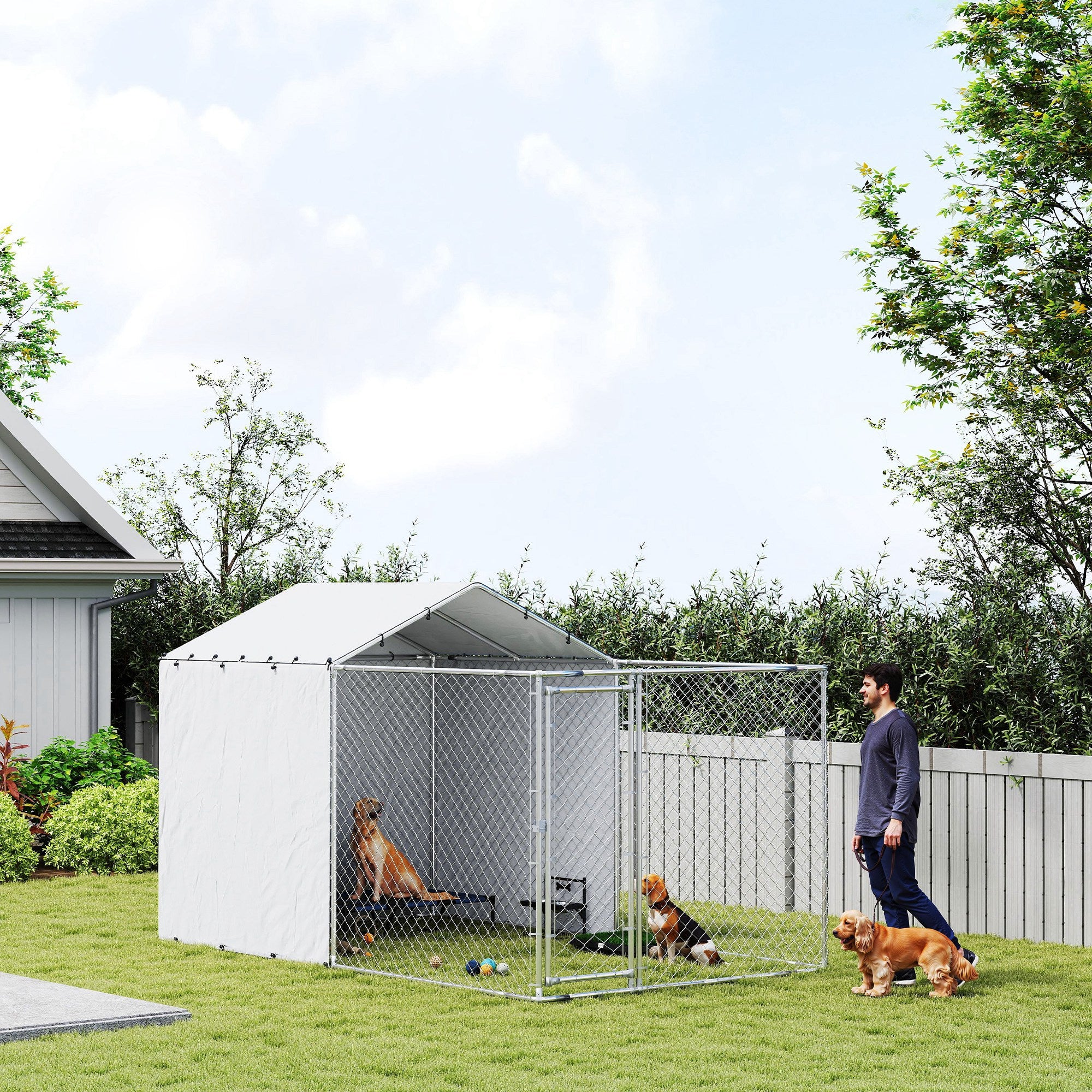 Outdoor Dog Kennel with Waterproof & UV-Resistant Cover, Dog Run with Secure Lock for Small Medium Large Dogs, 13.1' x 7.5' x 7.5'