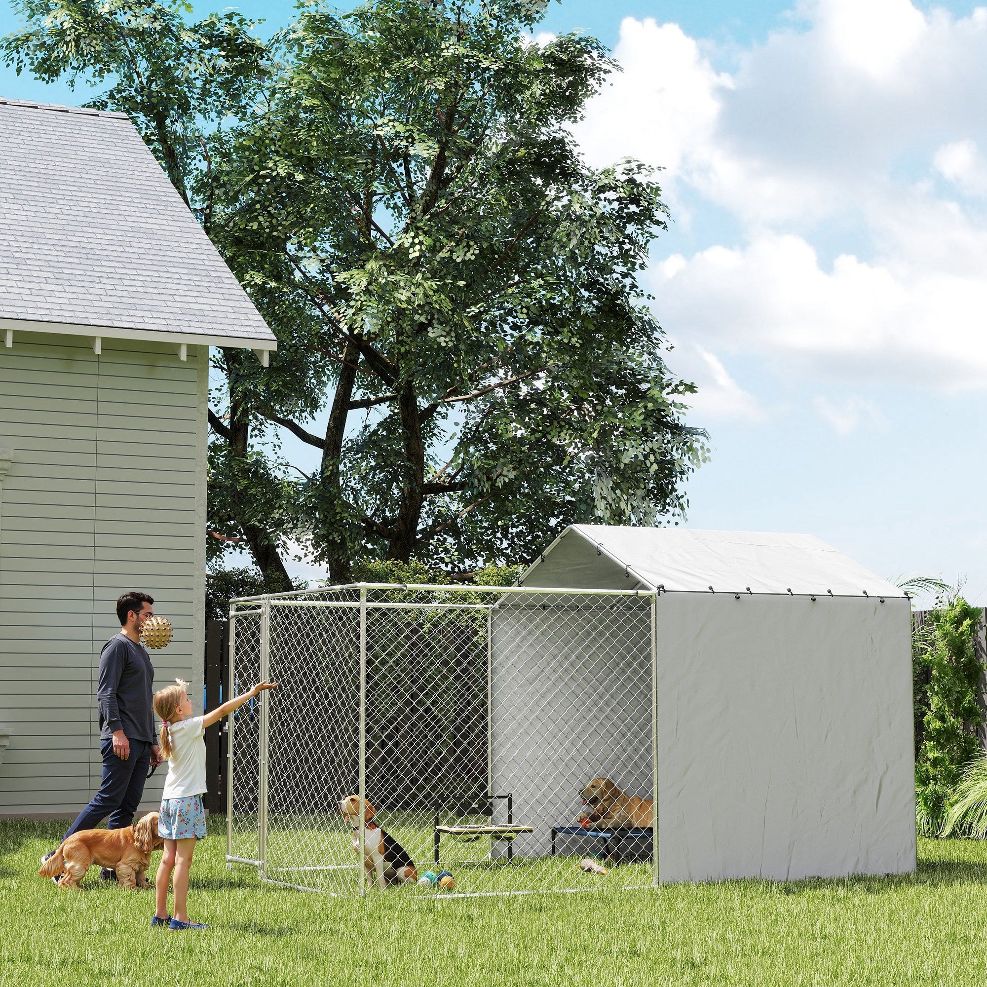 Outdoor Dog Kennel with Waterproof & UV-Resistant Cover, Dog Run with Secure Lock for Small Medium Large Dogs, 13.1' x 7.5' x 7.5'