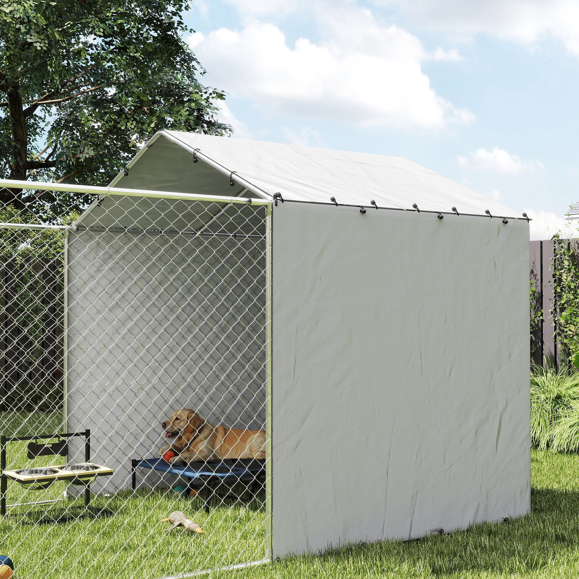 Outdoor Dog Kennel with Waterproof & UV-Resistant Cover, Dog Run with Secure Lock for Small Medium Large Dogs, 13.1' x 7.5' x 7.5'