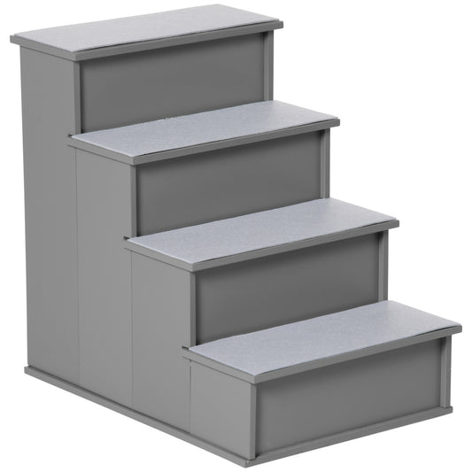 Pet Stairs Dog Steps for High Bed, 4 Levels Dog Stairs for Car, Wooden Cat Ladder with Non-Slip Carpet, 15.7" L x 23.2" W x 21.3" H, Grey