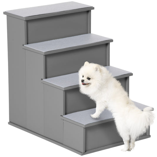 Pet Stairs Dog Steps for High Bed, 4 Levels Dog Stairs for Car, Wooden Cat Ladder with Non-Slip Carpet, 15.7" L x 23.2" W x 21.3" H, Grey