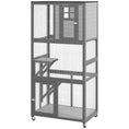 Load image into Gallery viewer, PawHut 74" Wooden Catio Outdoor Cat House Weatherproof & Wheeled, Outside Cat Enclosure with High Weight Capacity, Kitten Cage Condo, Light Gray
