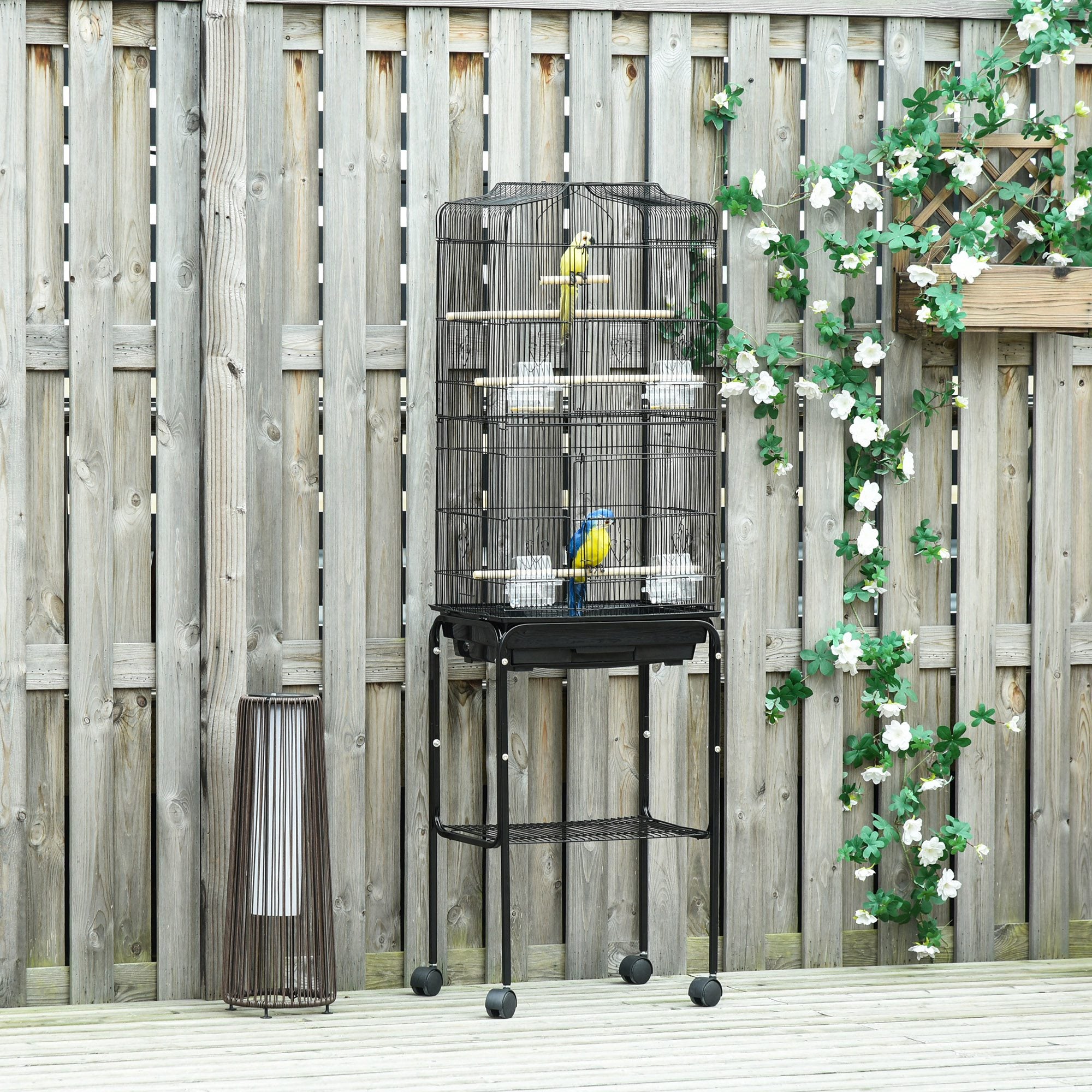 Bird Cage Budgie Cages for Finch Canary Parakeet with Stand Wheels Slide-out Tray Accessories Storage Shelf, Black 46.5 x 36 x 157 cm