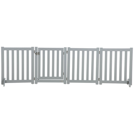 23.5"H Foldable Dog Gate with Door, 4 Panels Freestanding Pet Gate Barriers Indoor with Support Feet, Puppy Fence for Small Dogs, Grey