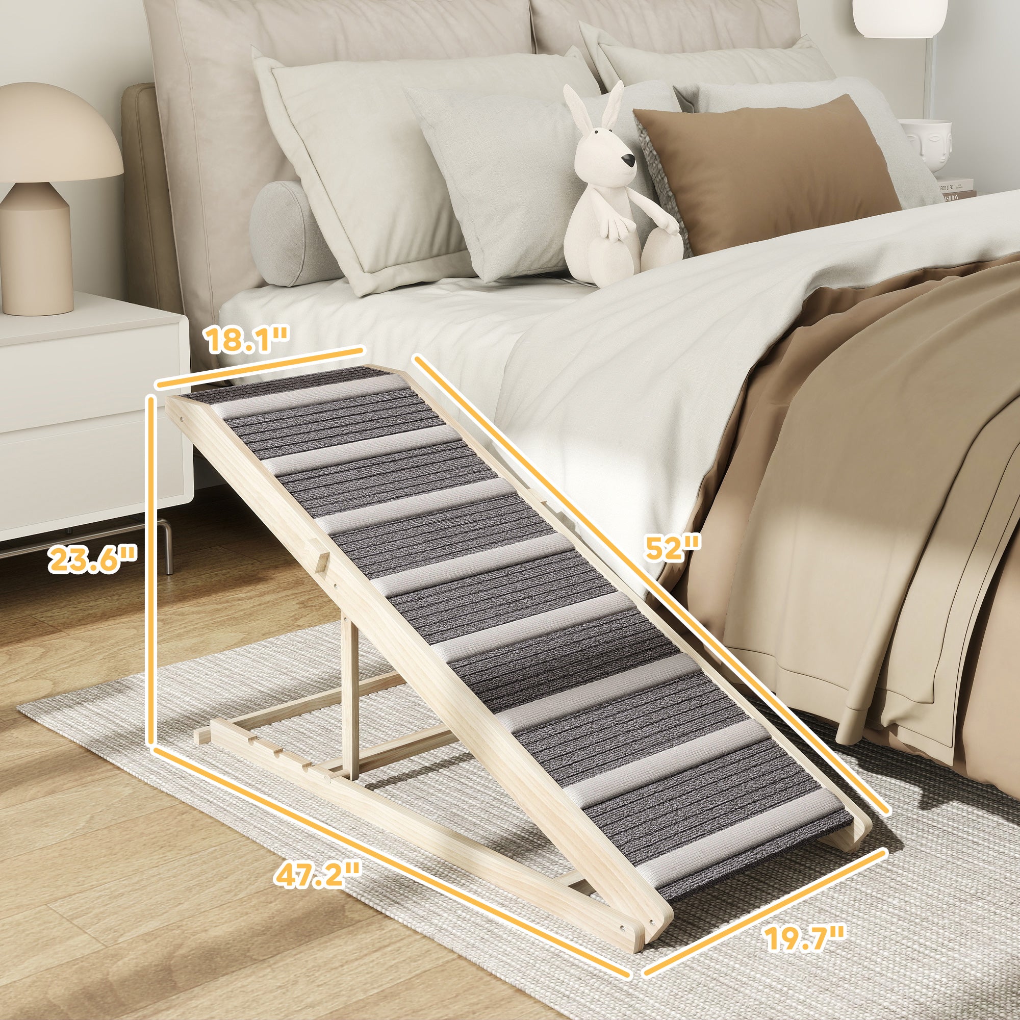 Dog Ramp for Couch, Foldable Pet Ramp for Small to Large Dog, 4 Adjustable Height from 16" to 23.5", Pet Steps with Non-Slip Carpet for Bed and Sofa